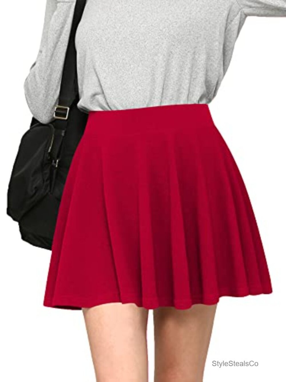 Pleated Mini Skater Skort with Built-in Shorts High Waisted Stretchy
